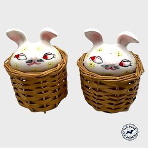 Vintage Holt Howard Bunny Salt and Pepper Shakers in Wicker Baskets